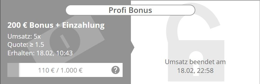 Bonus-Fortschritt (mit Balken) bei NEO.bet