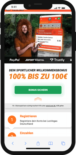 Screenshot des Angebots von LeoVegas